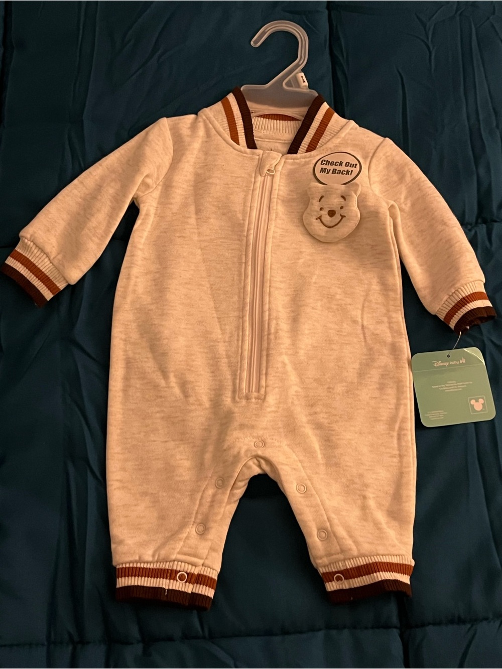 Disney Cream and Brown Winnie the Pooh Zip-Front One-Piece Size 0/3 Months NWT
